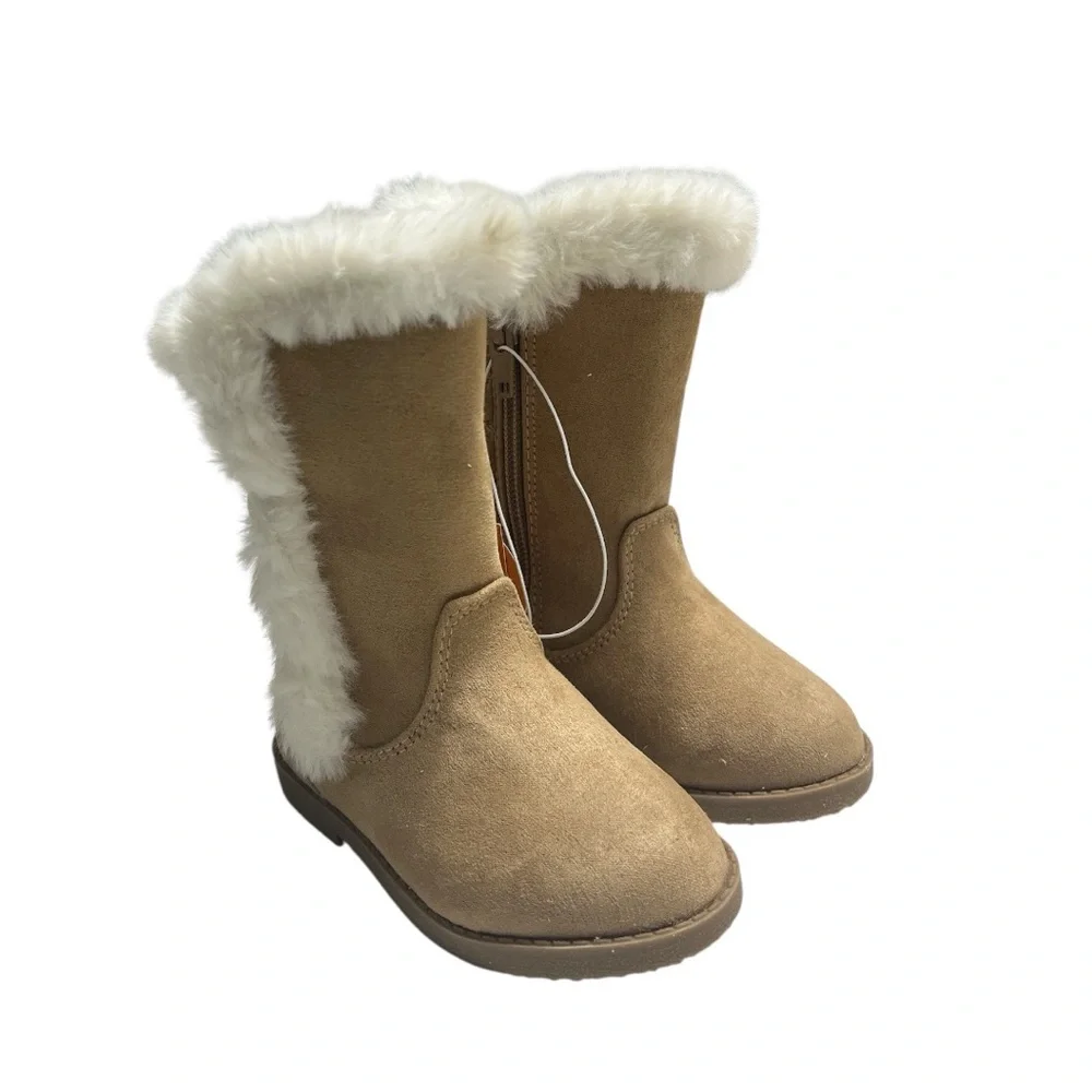 Gymboree Girls Tan Quilted Suede Boots with Faux Fur Sz 6 Toddler